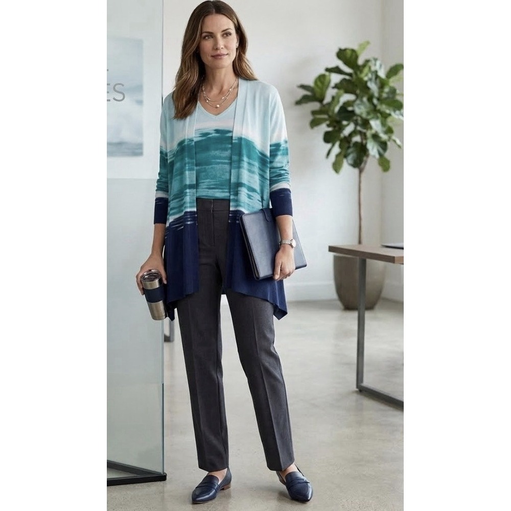 NWT Chico's Ocean Spun Ombre Cardigan Women's Size L Blue 2-Piece Sweater Set